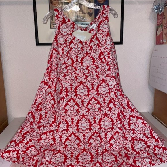 Cherry Vintage plus size XL red & white damask print dress - Picture 3 of 3